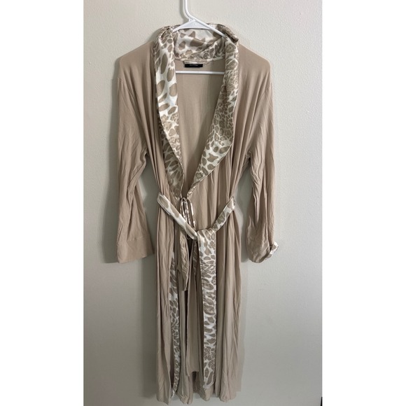 Natori Other - Natori Womens Tan Bamboo Viscose Leopard Print Trim Long Wrap Robe Medium